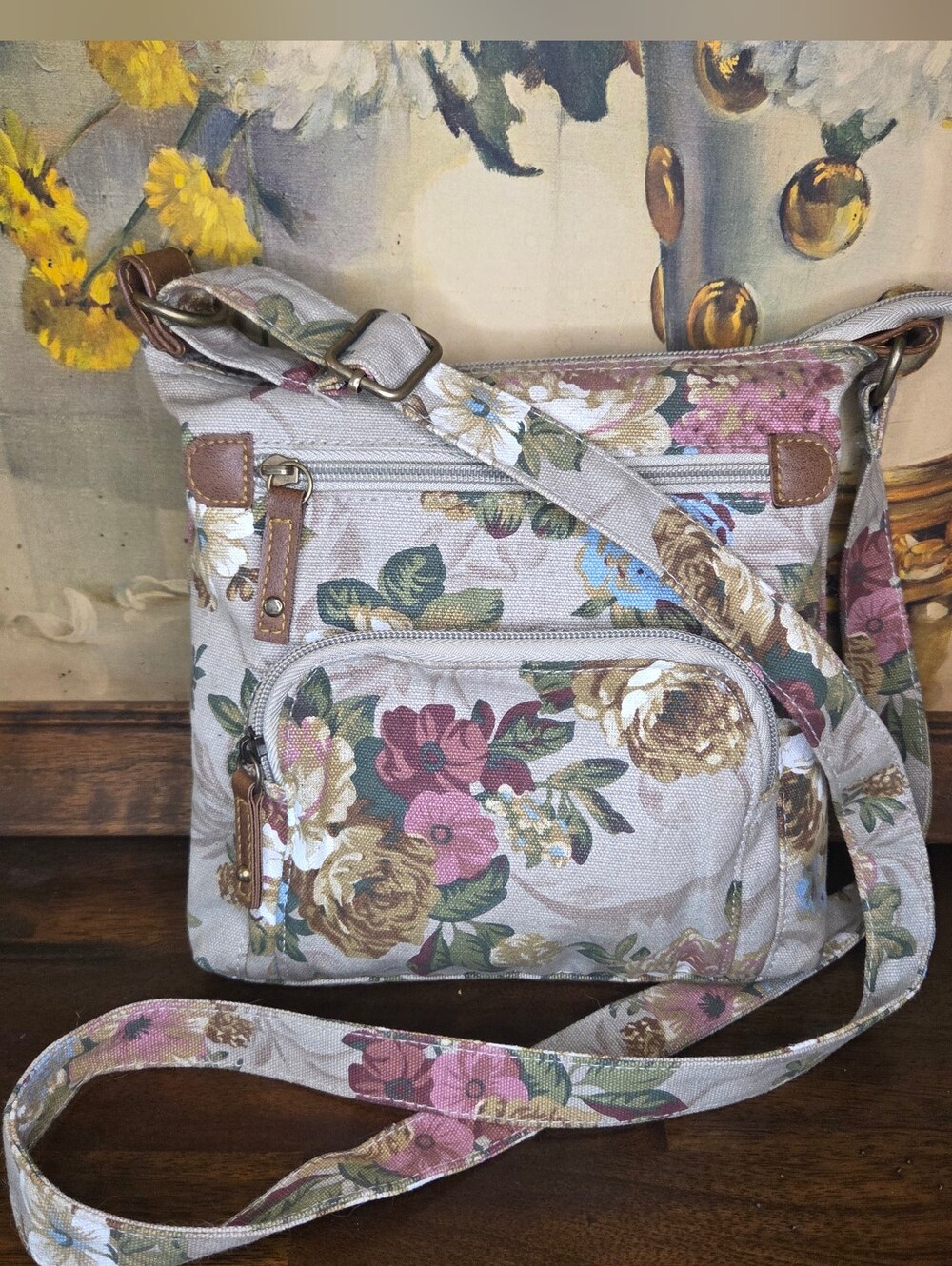 Floral Crossbody Shoulder Bag - Pink & Cream